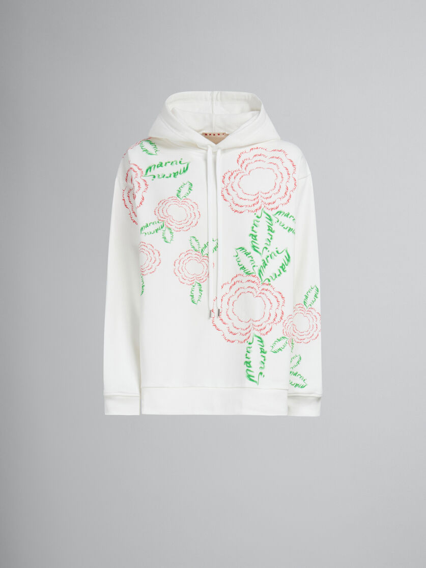 White cotton hoodie with Marni poppies - Pullovers - Image 1