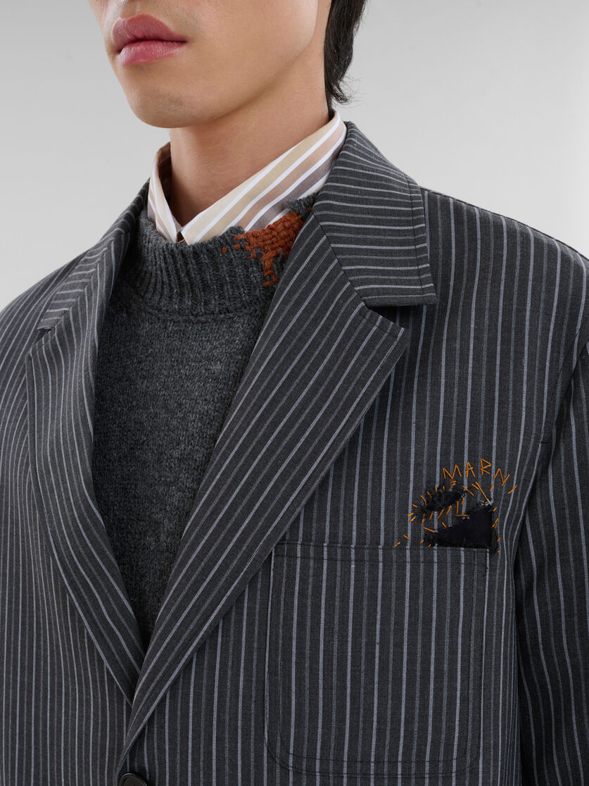 Black pinstripe wool blazer with Marni mending patches - Jackets - Image 4