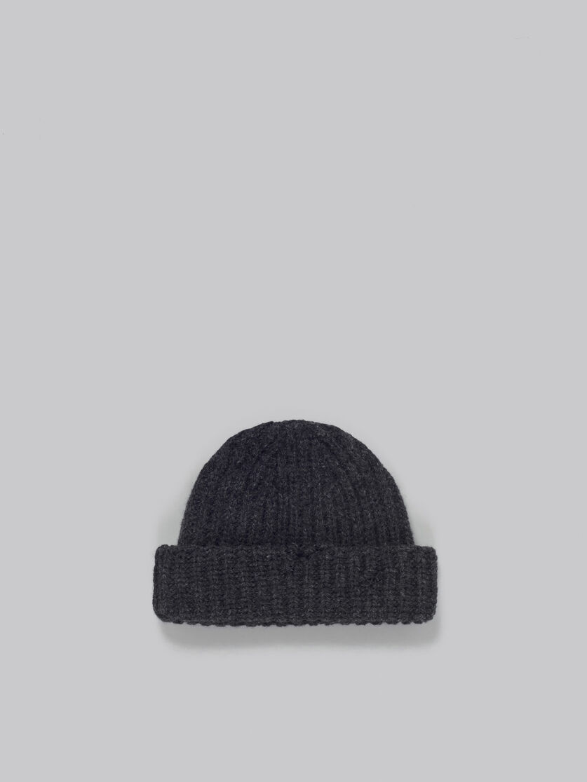 Dark grey ribbed beanie with hand-stitched logo - Hats - Image 3