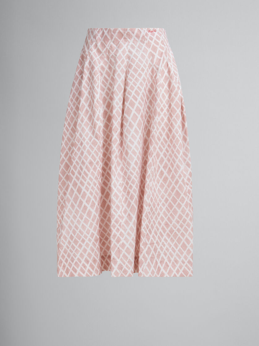 Falda midi rosa de popelina con estampado Landscapes - Faldas - Image 1