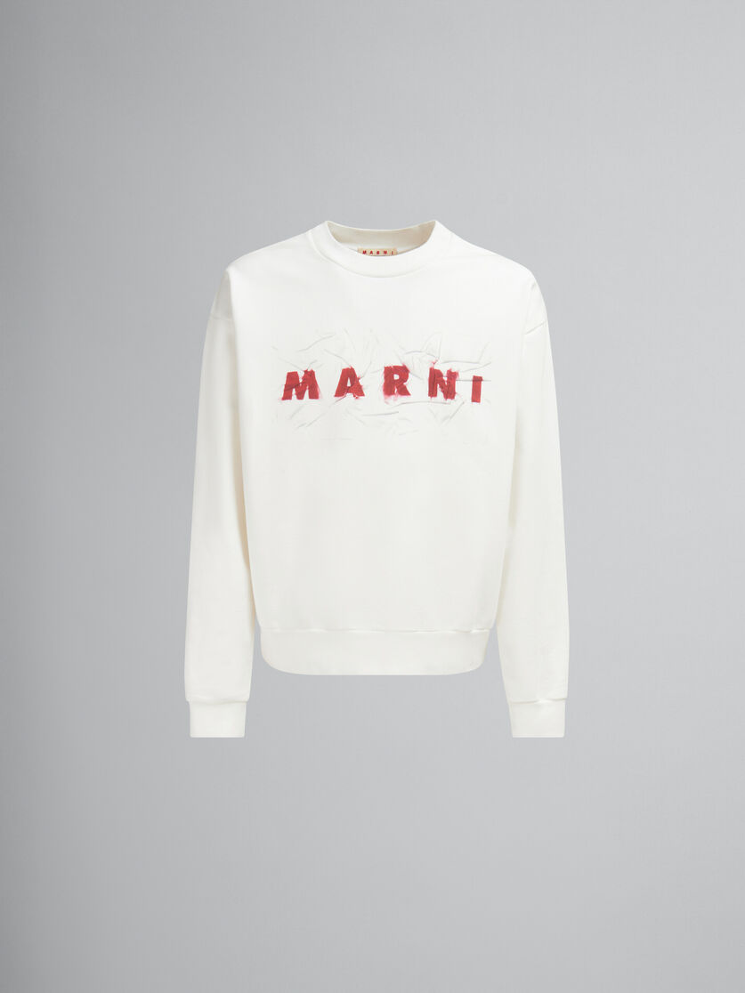 White organic cotton sweatshirt with wrinkled Marni logo - Sweaters - Image 1