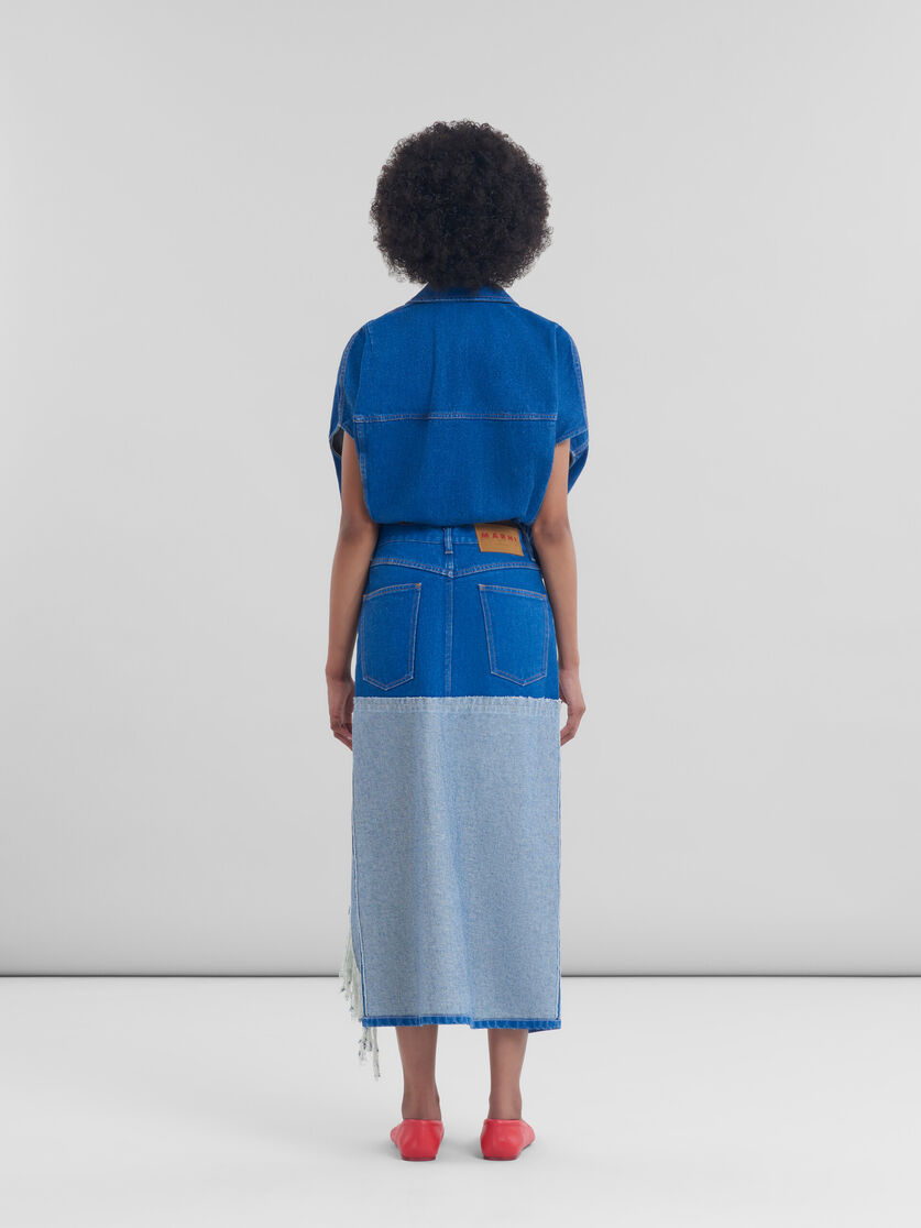 Blue organic denim two-tone midi skirt - Skirts - Image 3