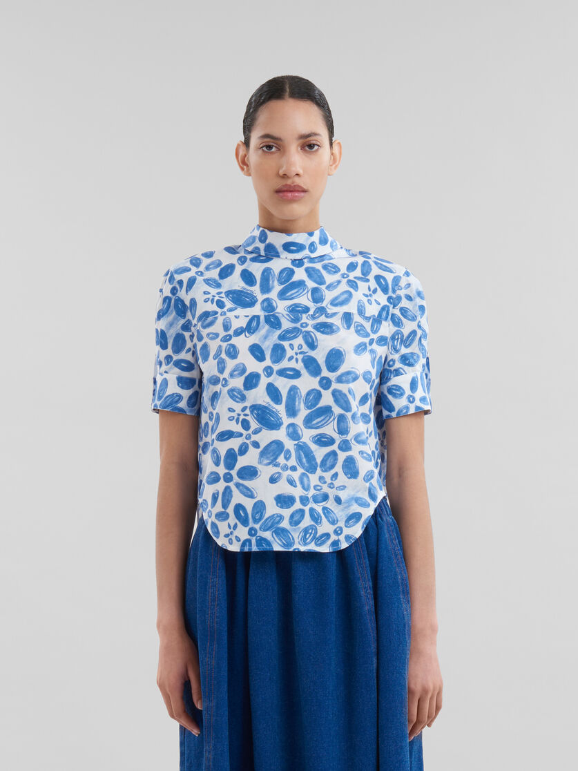 White organic poplin backwards shirt with Blooming print - Shirts - Image 2