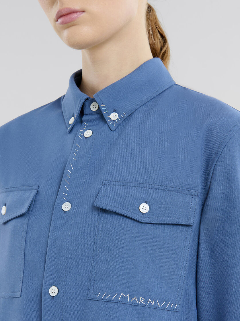 Blue tropical wool cropped shirt with Marni mending - Shirts - Image 5