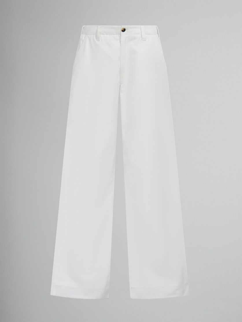 Pantalon évasé en gabardine biologique blanche - Pantalons - Image 1