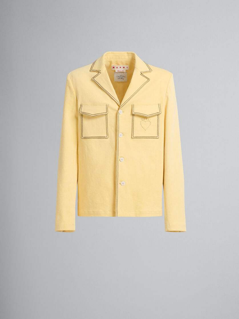 Blazer en denim organique jaune avec coutures contrastées - Manteaux - Image 2