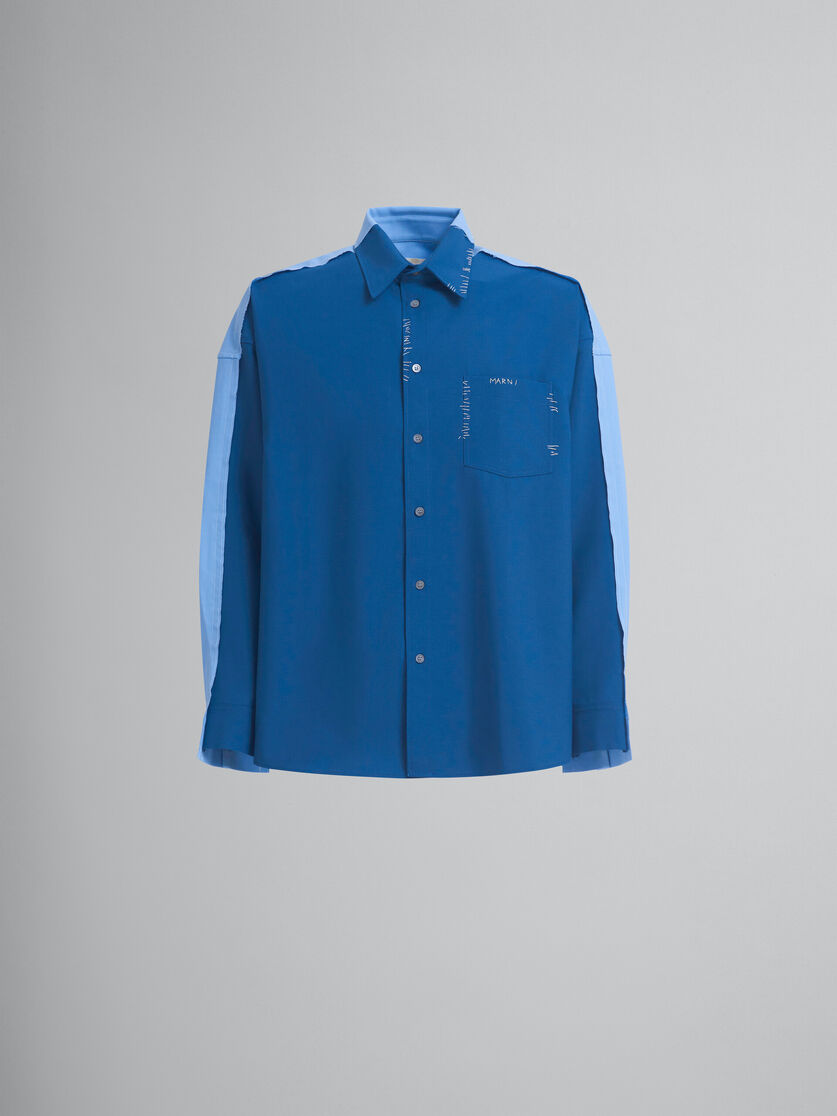 Chemise en laine bleue avec dos contrastant - Chemises - Image 1