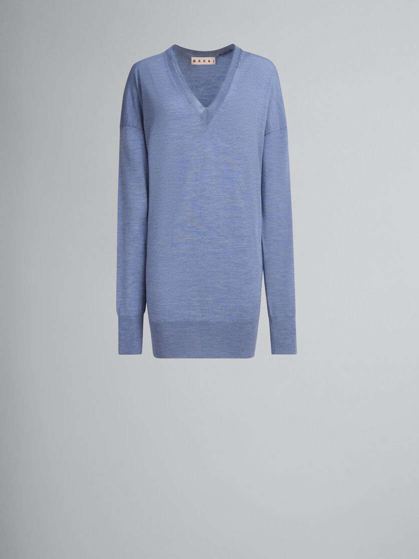 Blue wool-silk slouchy jumper with Marni mending - Pullovers - Image 1