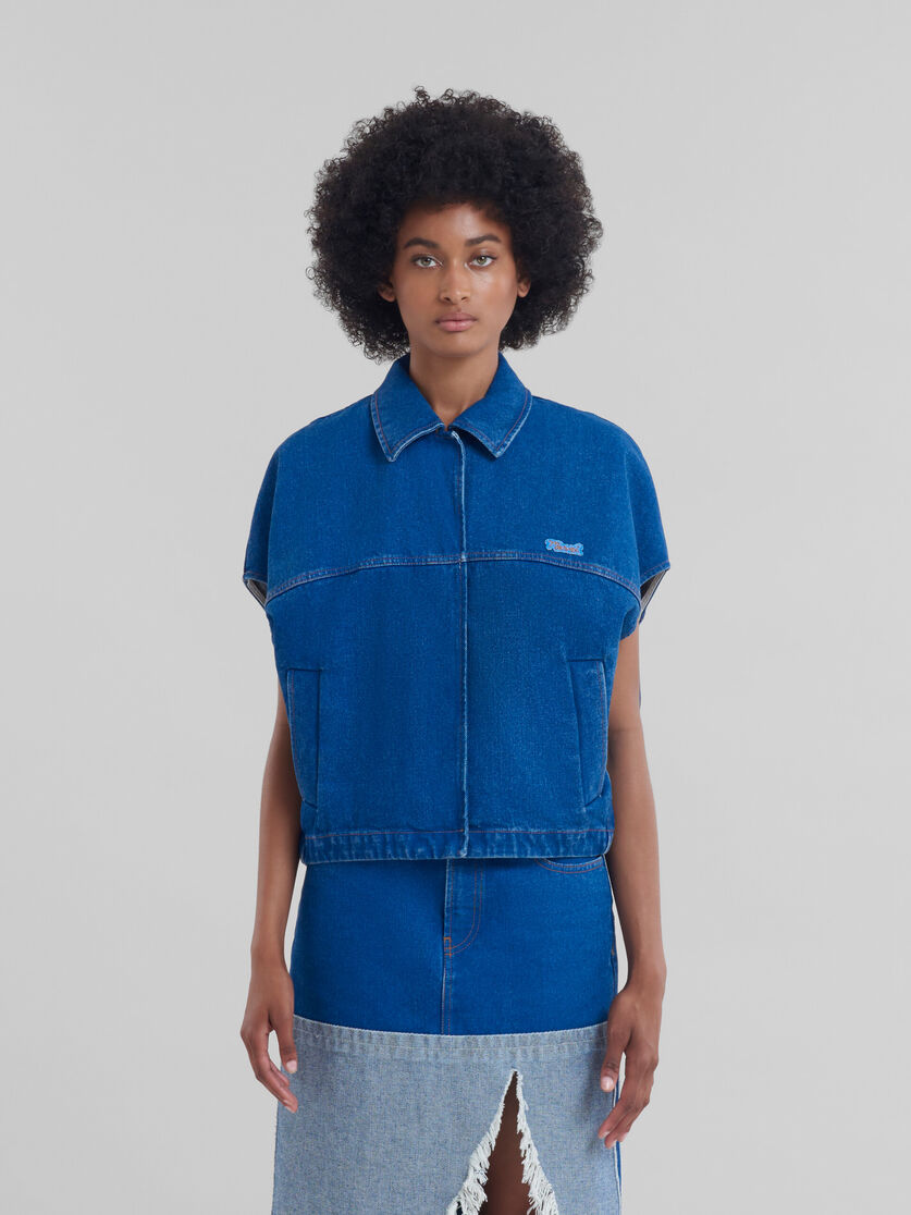 Veste à manches courtes en denim biologique bleu avec patch effet raccommodé Marni - Manteaux - Image 2