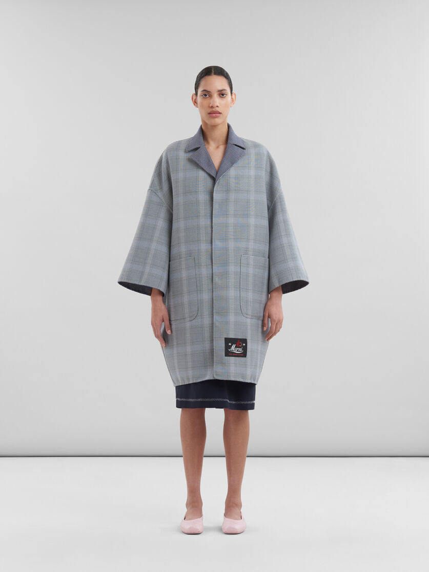 Blue houndstooth-check wool reversible coat - Coats - Image 4