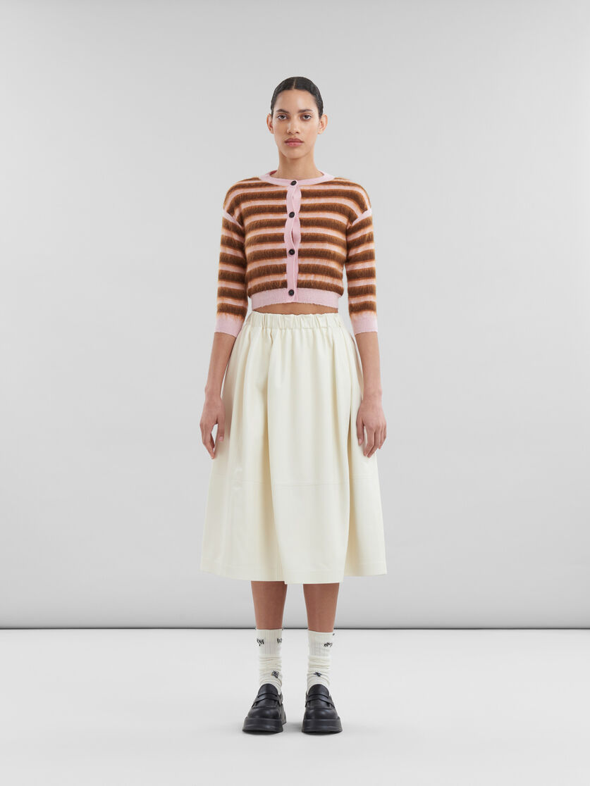 クリーム ナッパレザー製 伸縮性のあるミディ丈スカート - スカート - Image 2