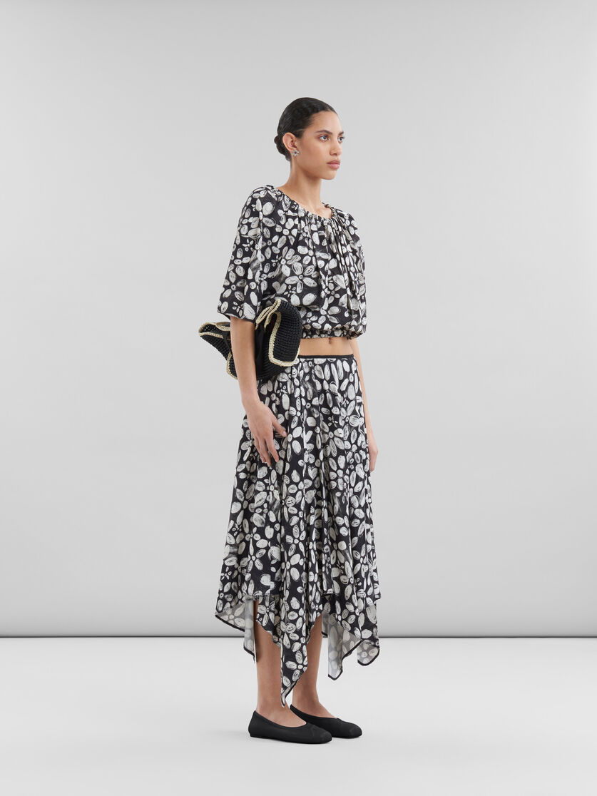 Black satin-back crêpe midi skirt with Blooming print - Skirts - Image 5