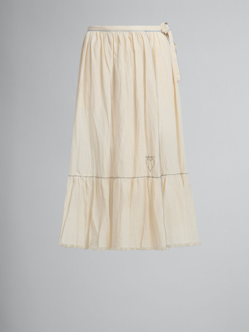 Light beige organic cheesecloth skirt with flounce - Skirts - Image 2