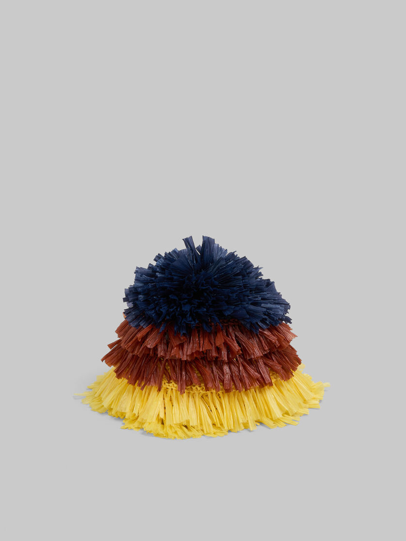 블루 브라운 옐로우 라피아 텍스처 버킷 햇 - 모자 - Image 3