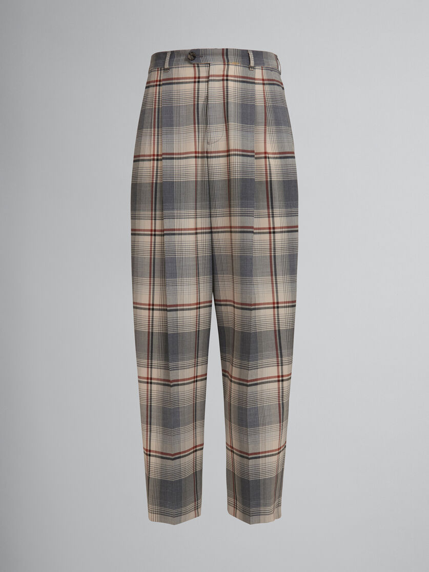 Blue checked wool pleated trousers - Pants - Image 1