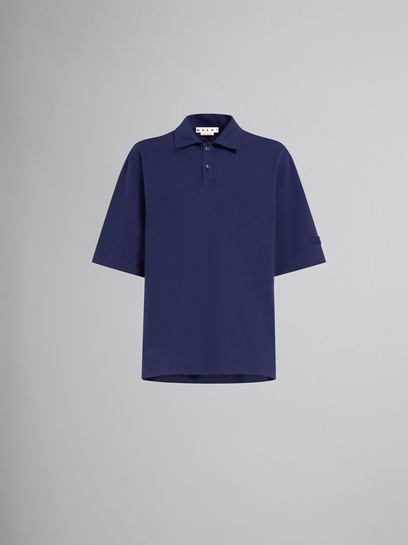 Blue organic cotton oversized polo shirt with Marni patches - Shirts - Image 1