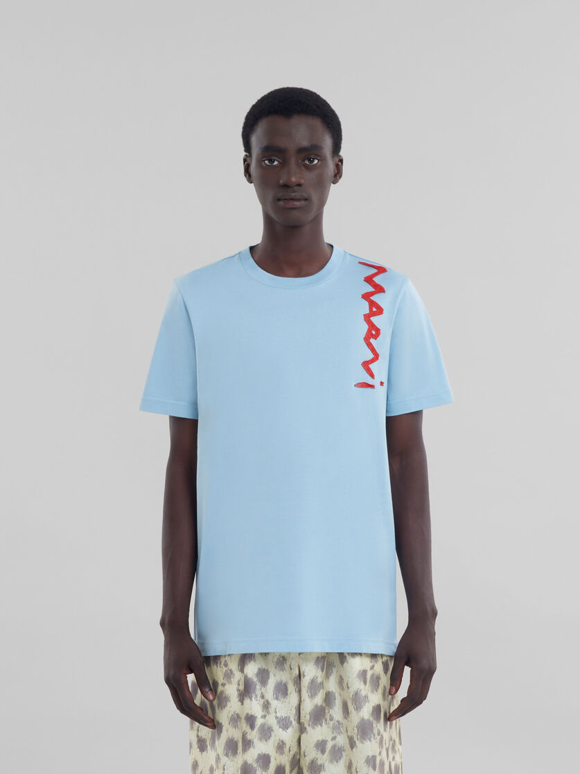 T-shirt en coton biologique bleu clair avec logo effet raccommodé Marni - Chemises - Image 2