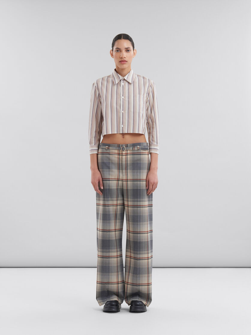 Pantaloni in lana a quadri grigi con cintura - Pantaloni - Image 2