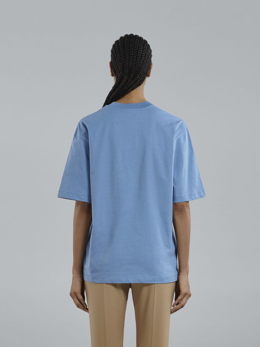 로고 장식 블루 유기농 코튼 티셔츠 - 티셔츠 - Image 3