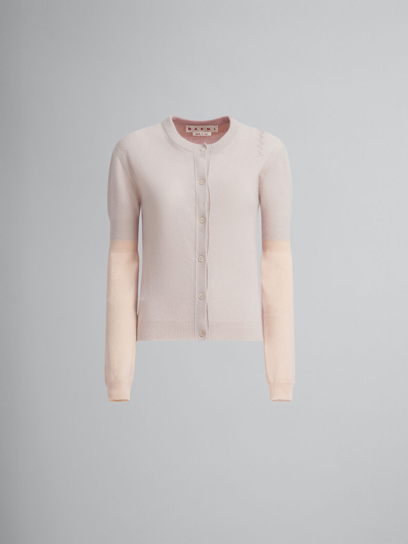 Peach pink wool and cashmere color block cardigan - Pullovers - Image 1