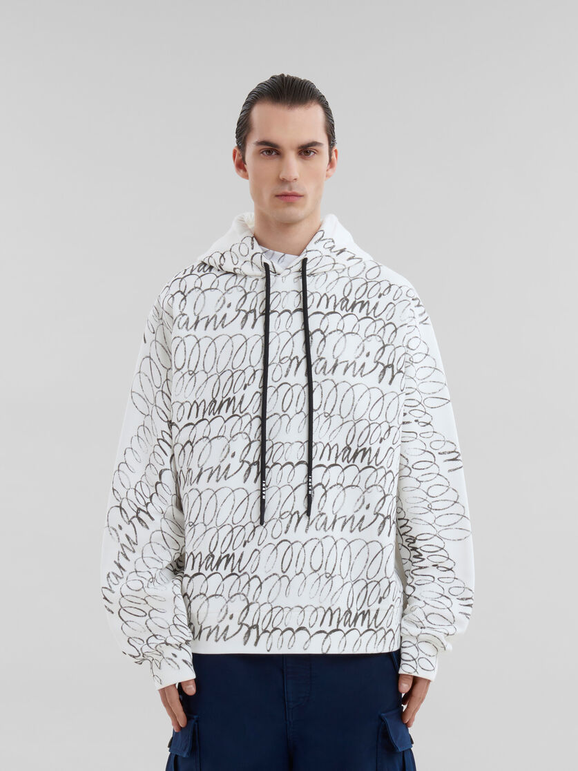 White organic cotton hoodie with Marni Scribble motif - Sweaters - Image 2