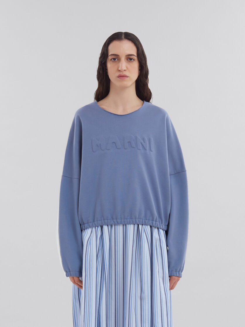 Blue organic cotton sweatshirt with padded logo - Pullovers - Image 2