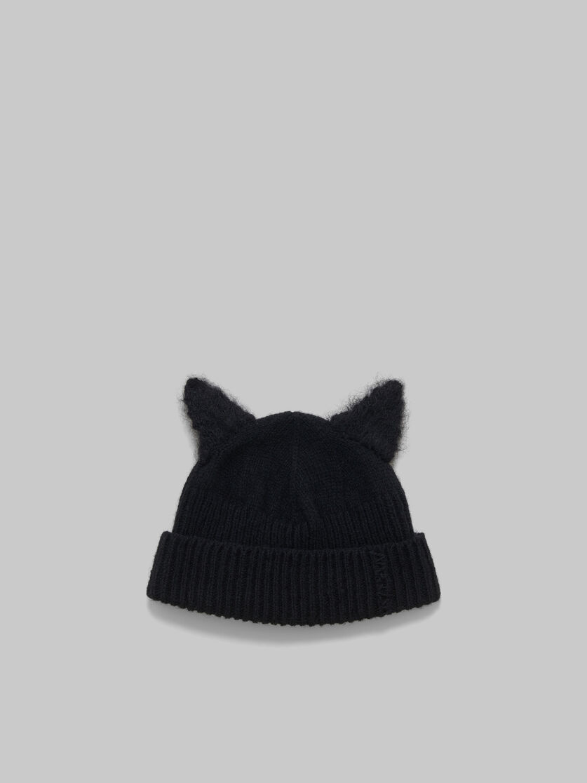 Black wool beanie with mohair ears - Hats - Image 1