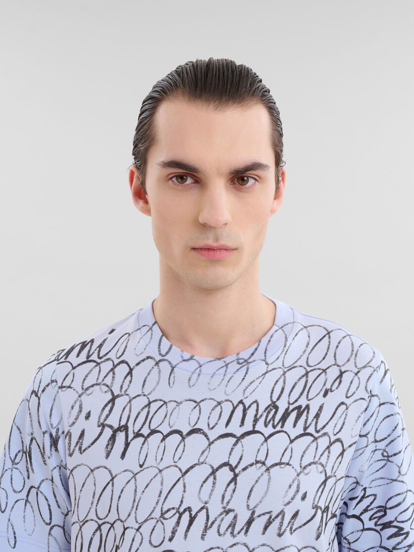 Blue organic cotton T-shirt with Marni Scribble motif - Shirts - Image 4