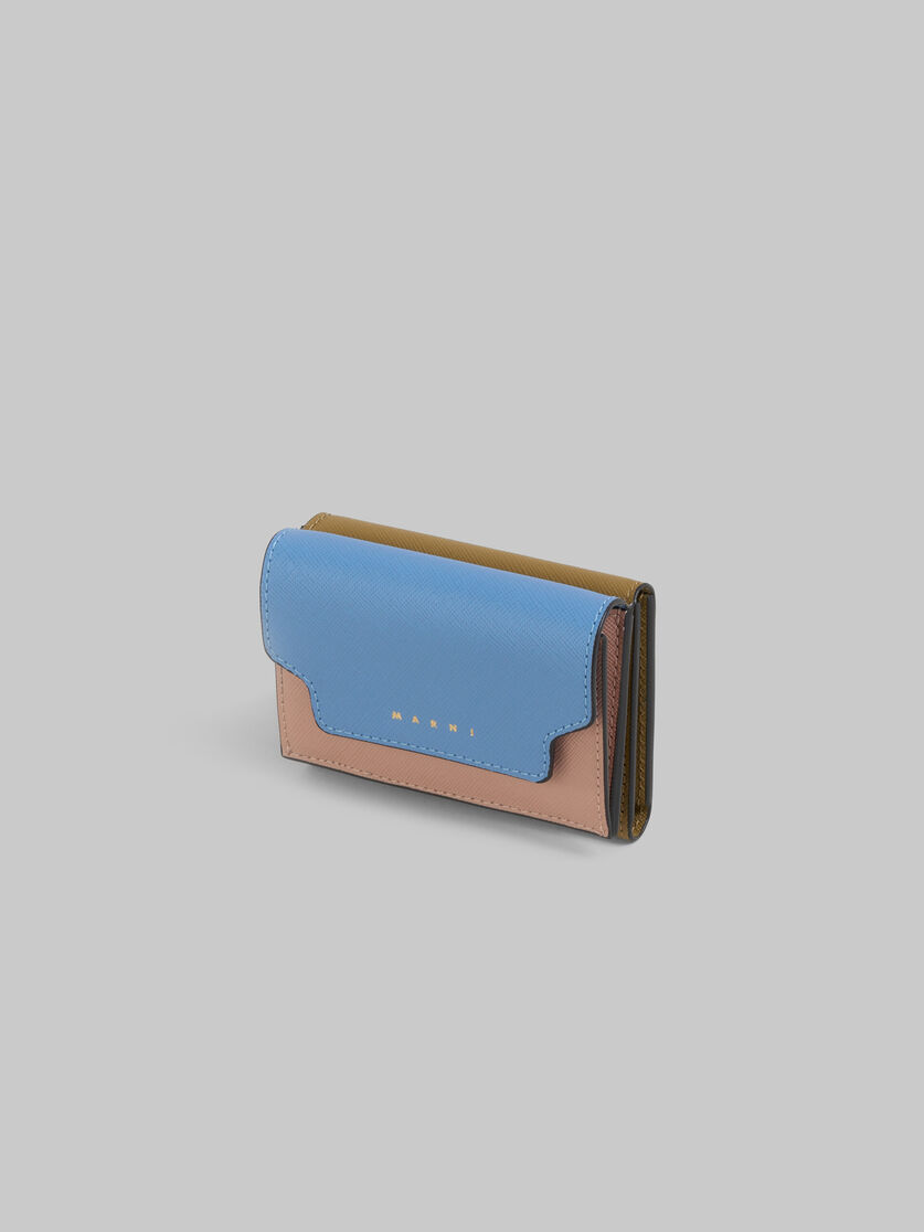 Trifold wallet in blue, cream and brown saffiano leather - Wallets - Image 4