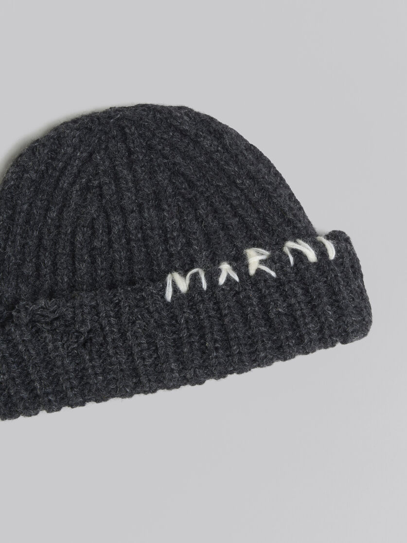 Dark grey ribbed beanie with hand-stitched logo - Hats - Image 4