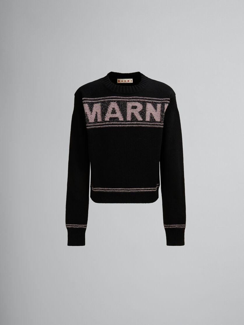 Pull en laine noire avec grand « Marni » en intarsia - pulls - Image 1