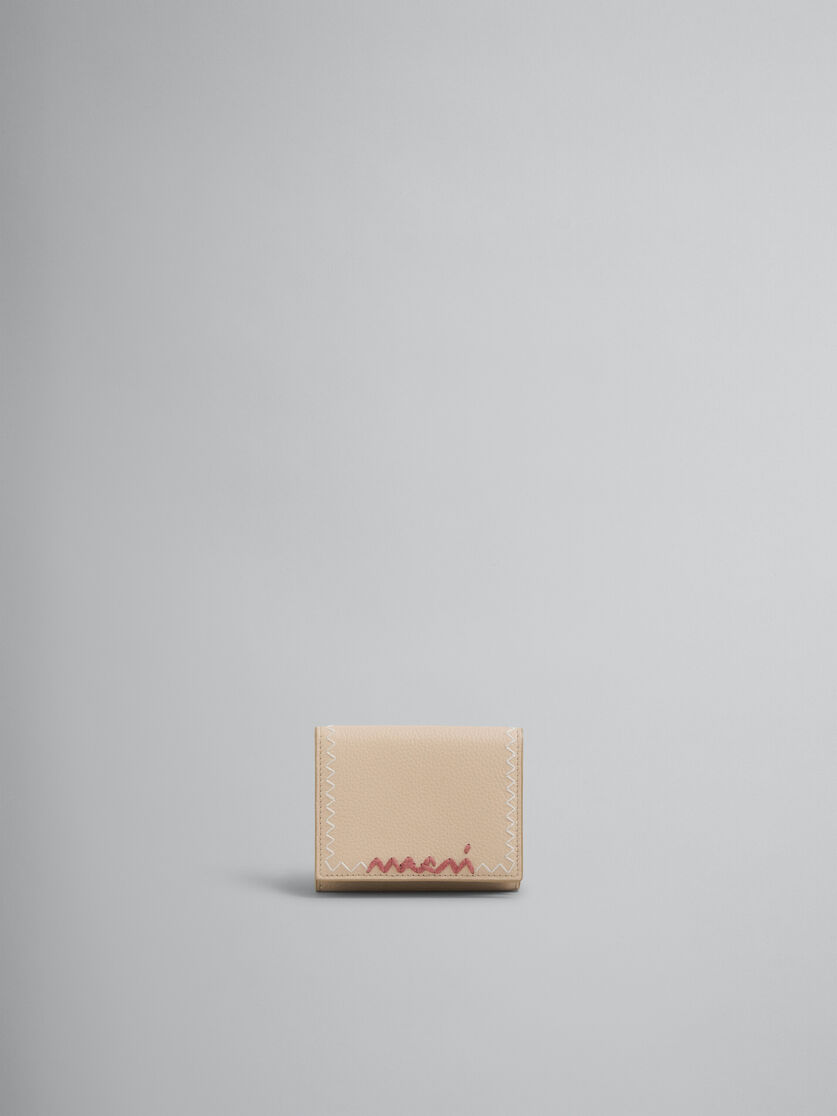 Light blue leather trifold wallet with Marni Mending embroidery - Wallets - Image 1