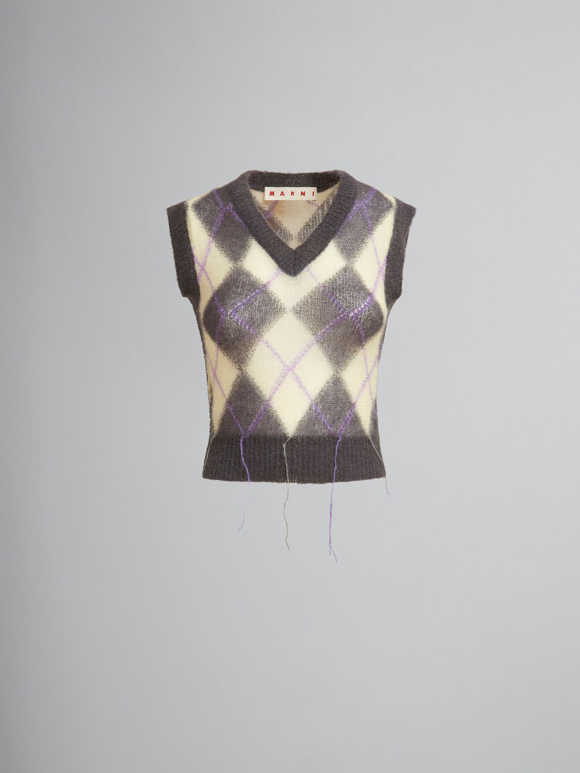 Grey mohair argyle vest with floating threads - Pullovers - Image 1