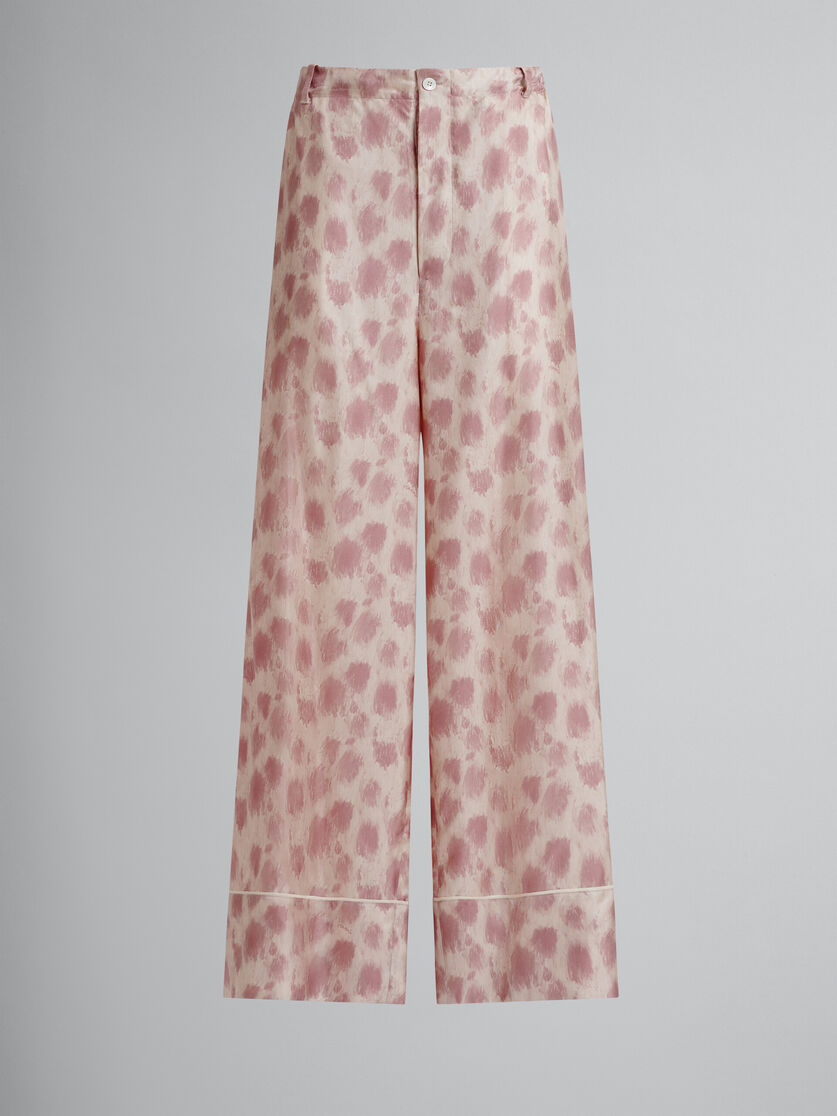 Pantalon palazzo en soie rose poudré avec imprimé Crayon Leopard - Pantalons - Image 1