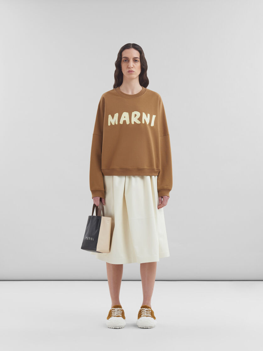 Museo Soft Mini Bag in ivory and brown leather with Marni mending - Shopping Bags - Image 2