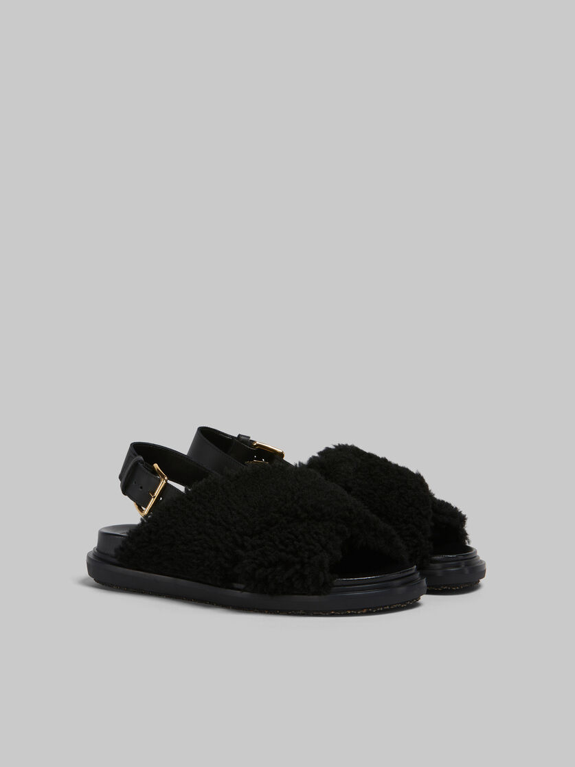 Black curly shearling Fussbett slide - Sandals - Image 2