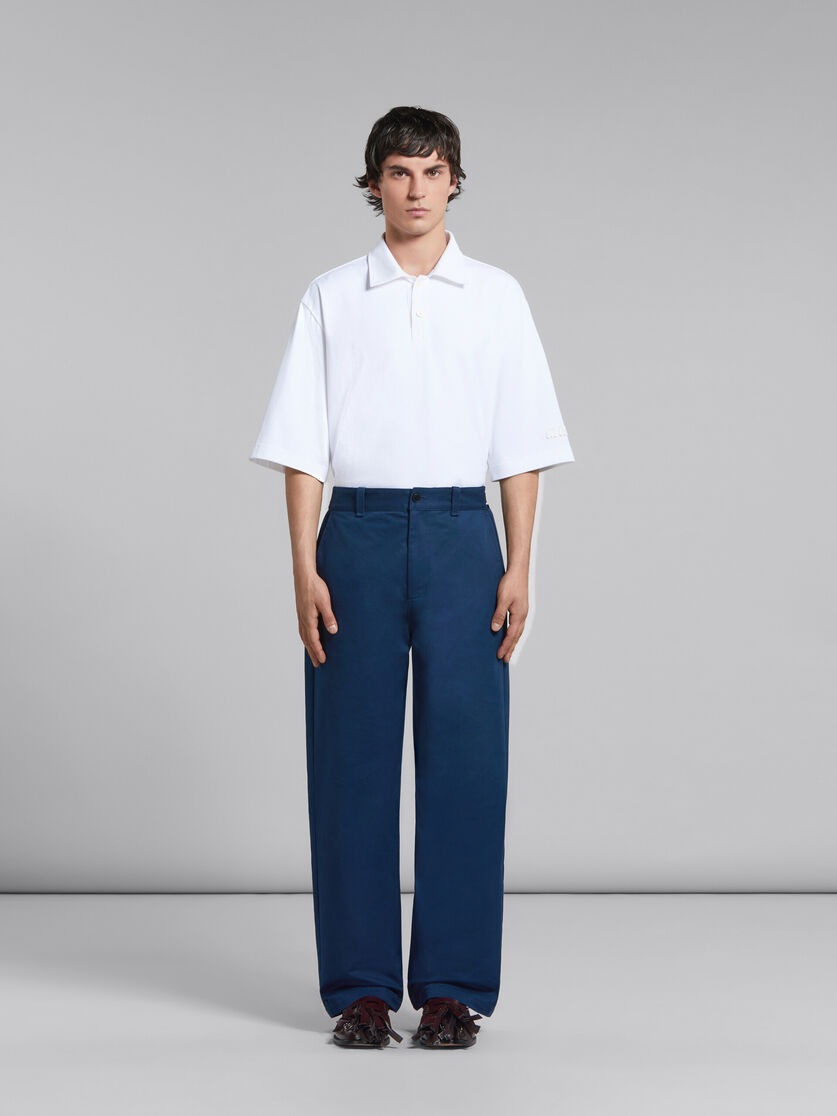 Blue organic gabardine trousers with back logo waist - Pants - Image 2