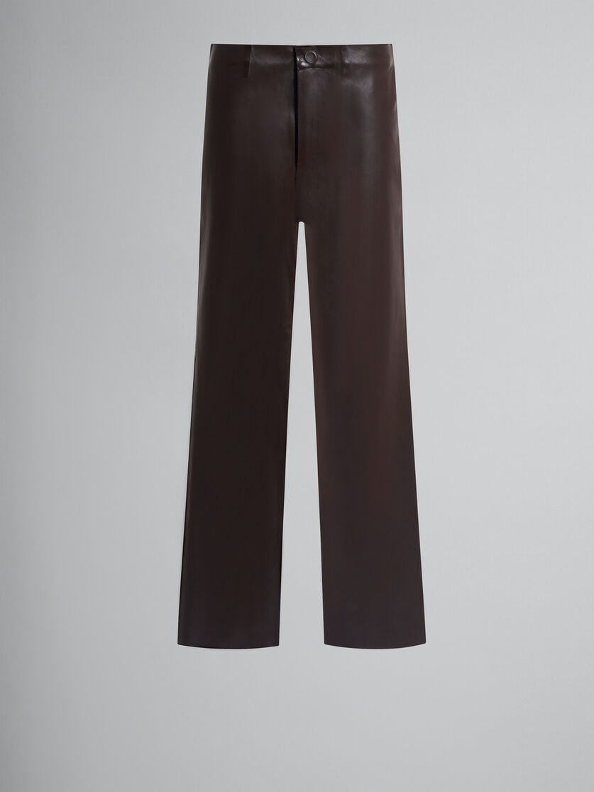 Brown wool and coated fabric trousers - Pants - Image 1