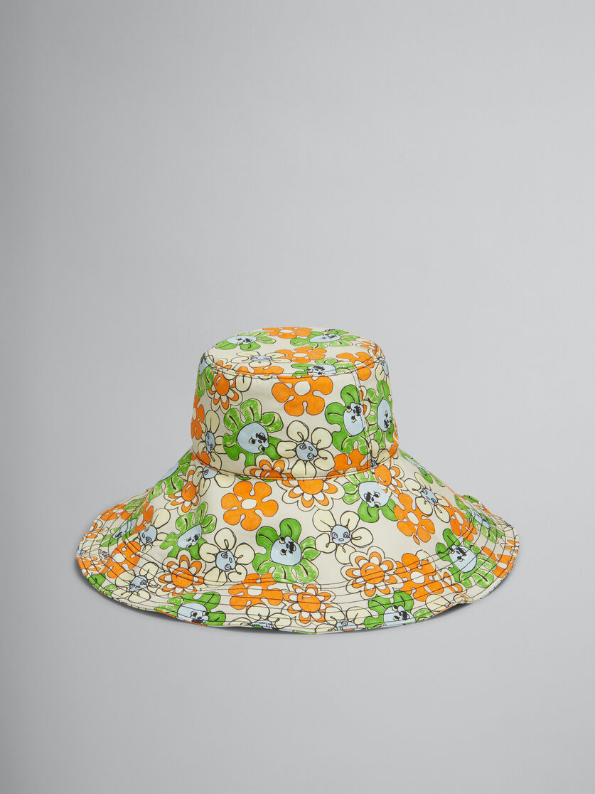 Orange and green printed organic gabardine hat - Hats - Image 1