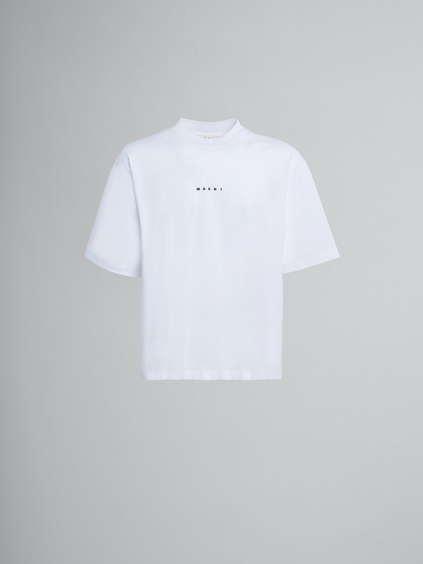 ピンク ロゴ入り オーガニックコットン Tシャツ(ボクシーフィット) - Tシャツ - Image 1
