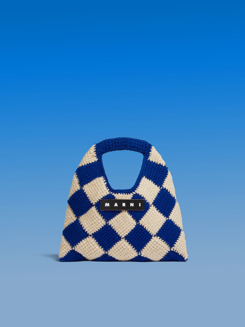 MARNI MARKET DIAMOND Mini-Tasche aus technischer Wolle in Blau und Braun - Shopper - Image 1