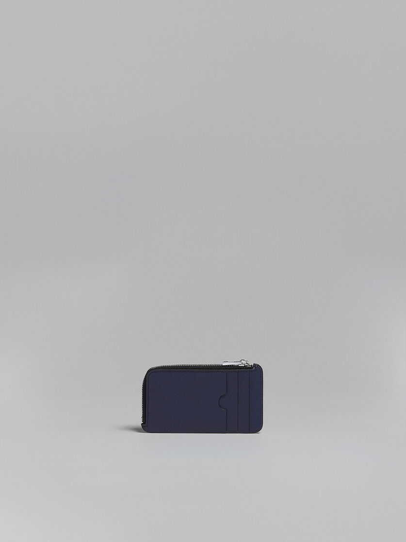 Kartenetui mit umlaufendem Reißverschluss aus Saffiano-Leder in Blau und Schwarz - Brieftaschen - Image 3