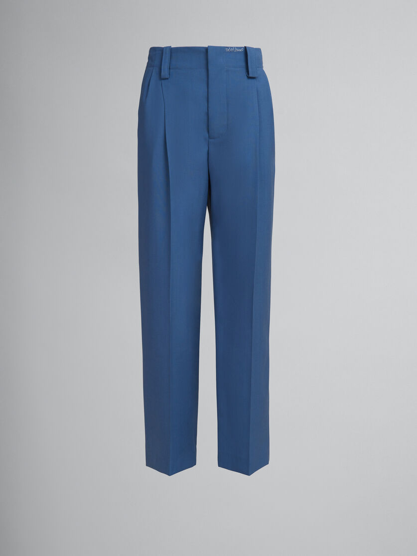 Pantalon à plis en laine tropicale bleue - Pantalons - Image 1