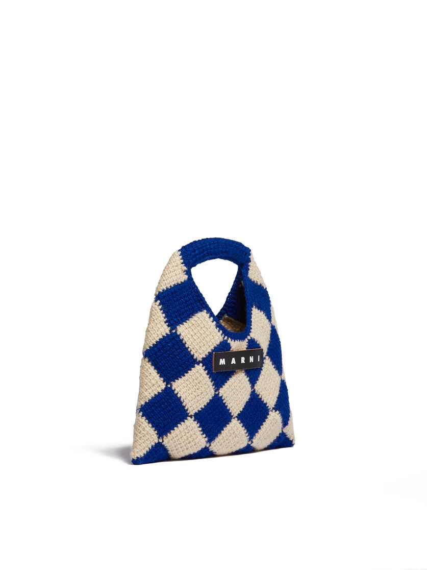 MARNI MARKET DIAMOND Mini-Tasche aus technischer Wolle in Blau und Braun - Shopper - Image 2