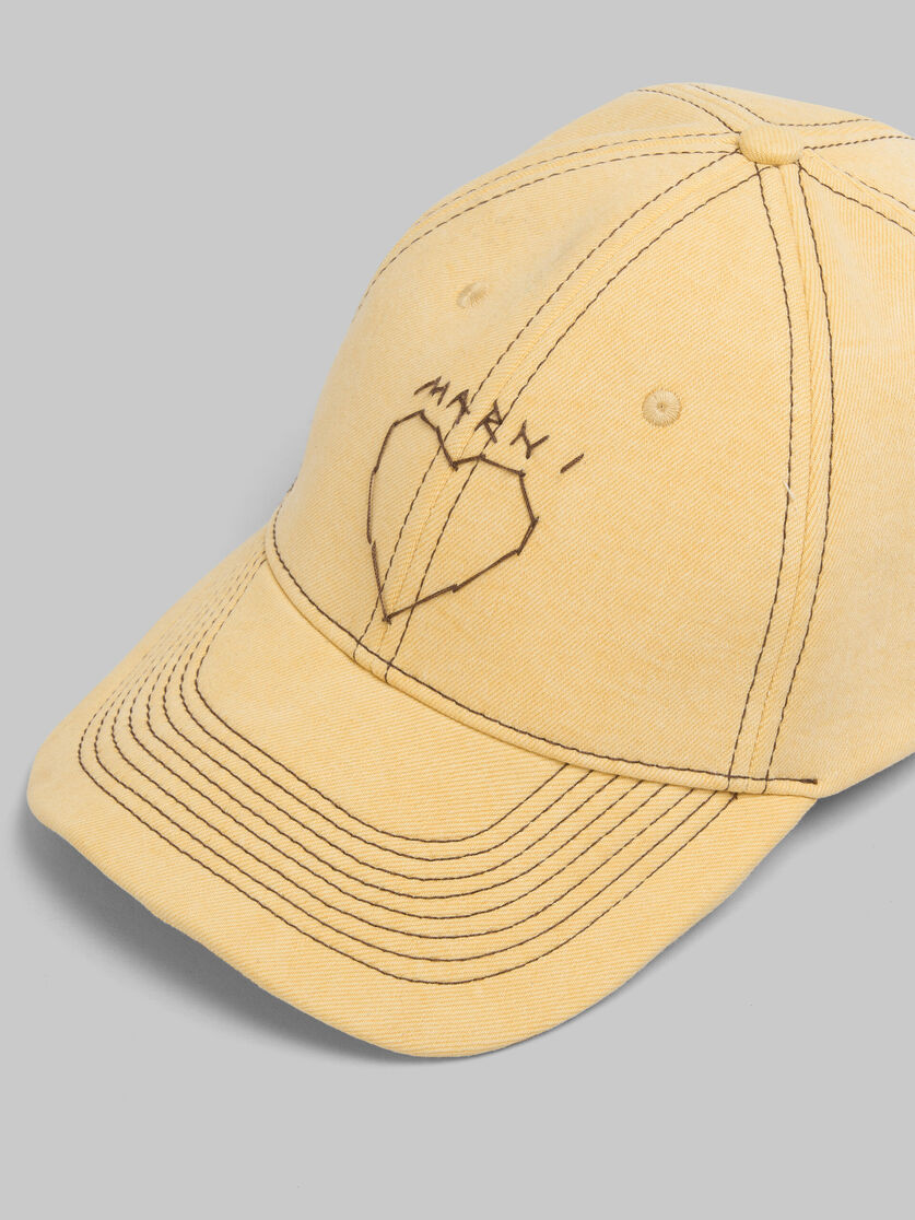 Yellow organic denim baseball cap with Marni mending - Hats - Image 4