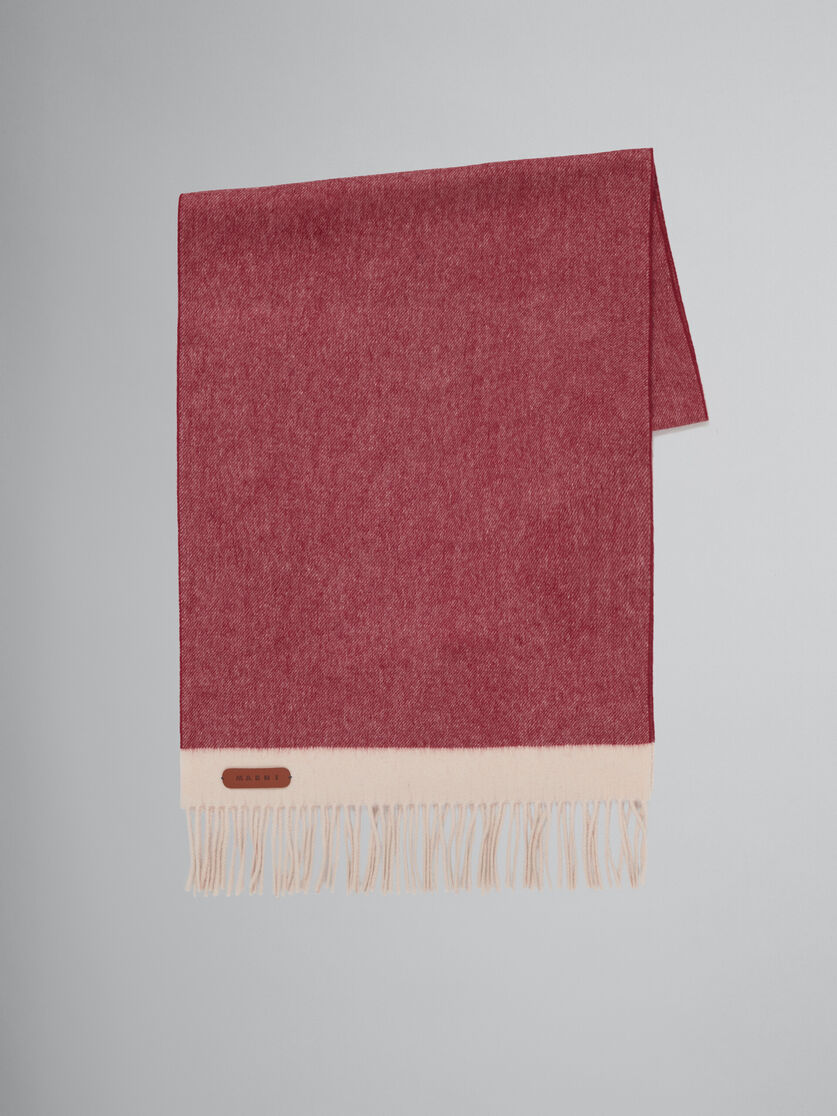 Écharpe bordeaux en laine vierge et cachemire avec patch en cuir - Écharpes - Image 1