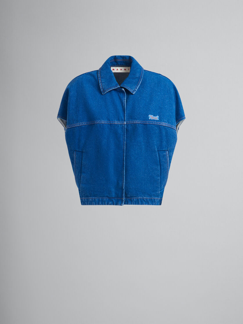 Veste à manches courtes en denim biologique bleu avec patch effet raccommodé Marni - Manteaux - Image 1