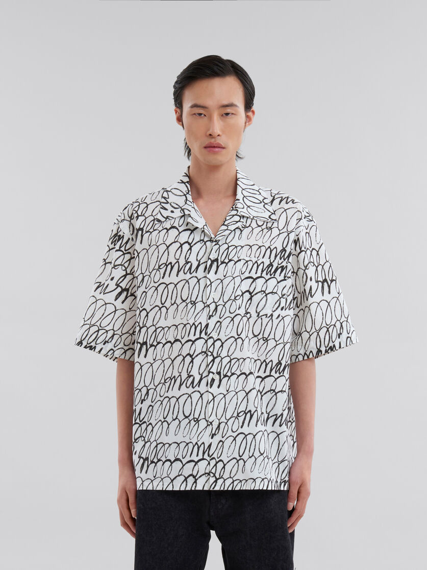 Black poplin bowling shirt with Marni Scribble motif - Shirts - Image 2