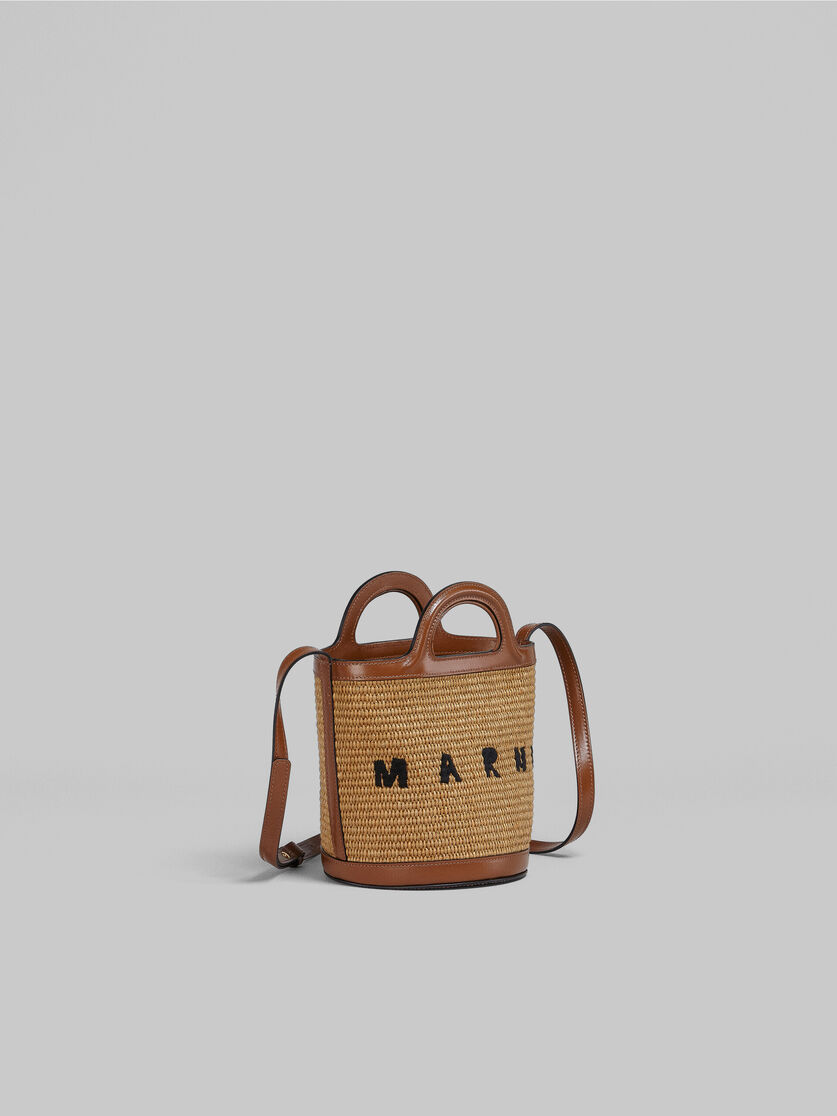 Tropicalia Small Bucket Bag in brown leather and raffia-effect fabric - Shoulder Bag - Image 6