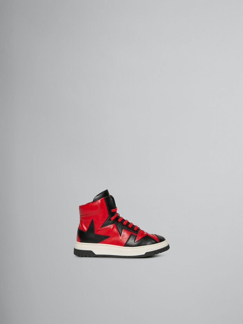 Sneaker alta in pelle rossa e nera - Sneakers - Image 1